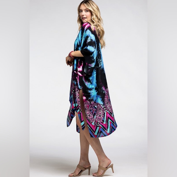 Vibrant Cosmic & Paisley Kimono - Psychedelic Colors - Lightweight Silky Fabric - Picture 6 of 6